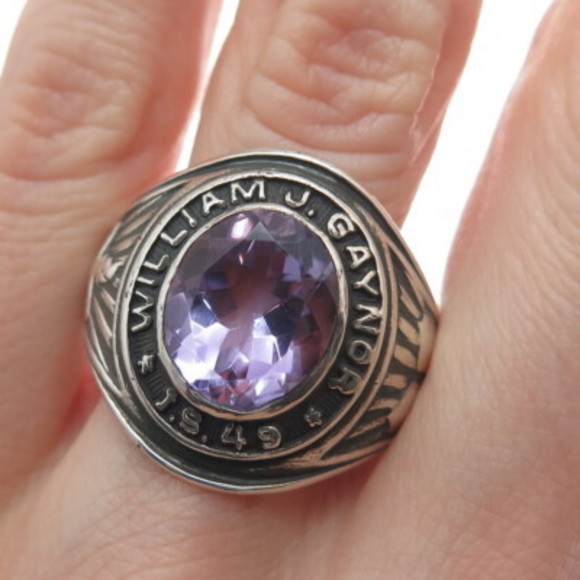 REED & CO Sterling Vintage 1978 Amethyst William J. Gaynor School Ring Size 11